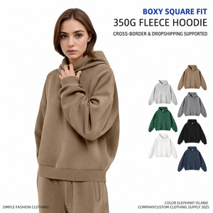 Sweat à capuche en molleton épais 350G, coupe carrée ample, épaules tombantes, poche kangourou, logo personnalisé, unisexe, streetwear, vente en gros - Product Image 2