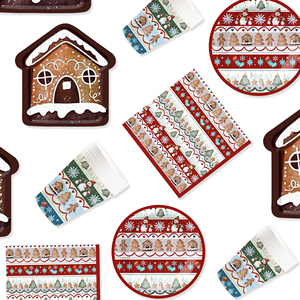 DAMAI Christmas-themed Paper Plates Paper Cups and Napkins with Cookie House and Gingerbread Man Designs - Product Image 2