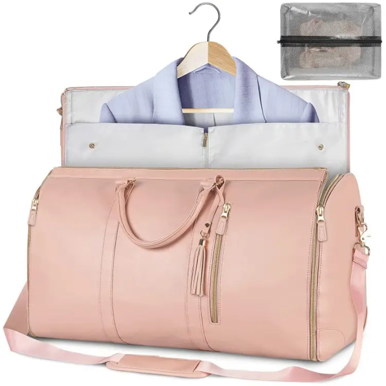 Nuova moda con Logo personalizzato di lusso pieghevole rosa da viaggio in pelle borsone da palestra da portare a mano borsa indumento da donna