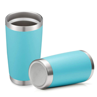 Tasse de voyage de café de voiture en acier inoxydable à double paroi avec isolation thermique et poudre noire de 20oz avec logo personnalisé avec pailles