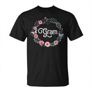 Camiseta Floral Gram Negra de Algodón Unisex para Adultos, Cuello Redondo, Manga Corta, Impresión Digital, Regalo para Reunión Familiar - Product Image 3