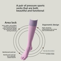 Chaussettes de sport à compression pour femmes - Soutien du mollet, compression musculaire, tube long, design 5 orteils, tissage jacquard pour le fitness professionnel