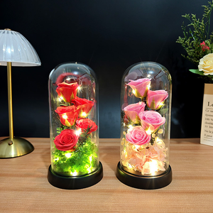 Roses réalistes sous cloche en verre, cadeaux <span class=keywords><strong>pour</strong></span> la Saint-Valentin Qixi, décoration intérieure, roses éternelles, fleurs préservées - Product Image 1