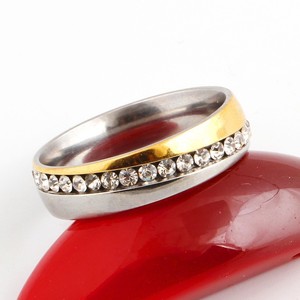 Bague en acier inoxydable bicolore or, 6 mm, sertie de diamants, bijoux géométriques tendance, cadeau - Product Image 4
