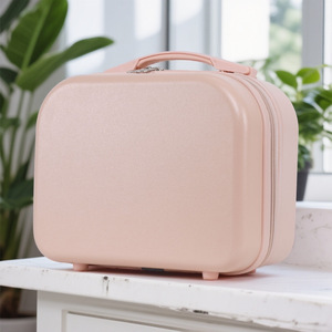 Mini trousse de maquillage rose, bagage à main de 14 pouces, sac de rangement portable à fermeture éclair pour femmes, poignée souple de couleur unie pour voyage - Product Image 3