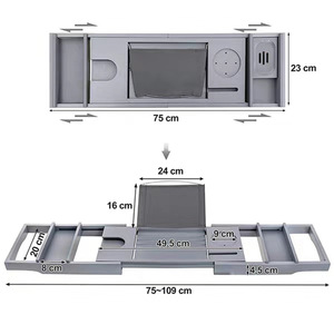 Étagère de bain en bambou 60x70cm rétractable multifonctionnelle avec porte-vin pour rangement dans la baignoire - Product Image 4