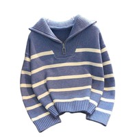 Pull en Laine/Cachemire Vintage Premium pour Femme, Col Rabattu Chic, Tricoté, Manches Longues, Demi-Zip, pour l'Été 2026