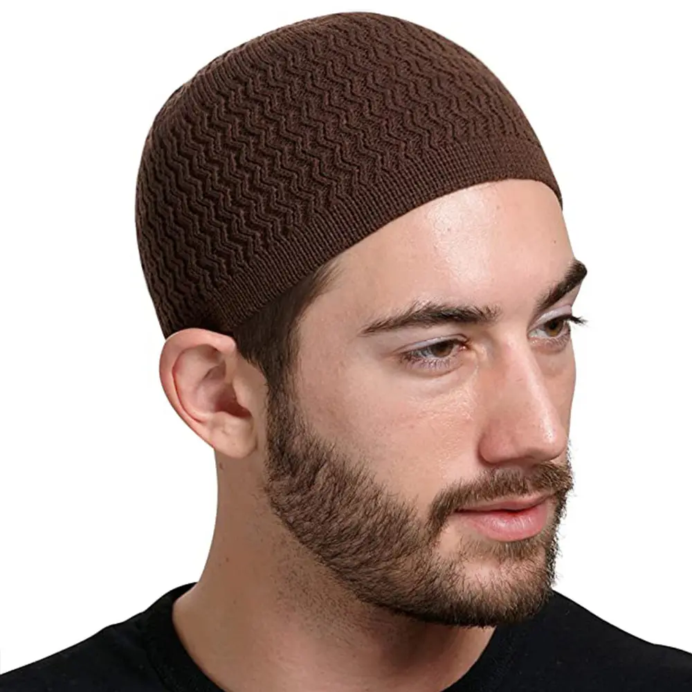 Chapeaux de prière musulmans islamiques kufi turcs faits à la main en crochet élastique blanc pour hommes