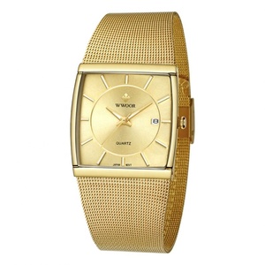 Montre-bracelet à quartz pour homme, cadran carré, bracelet maille, affichage calendrier, étanche, lumineuse, style affaires et décontracté, couleur or, vente en gros - Product Image 4
