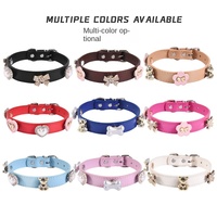Collier pour animaux de compagnie en cuir PU, nouveau design, motif dessin animé, luxe, breloques DIY, décorations pour chiens et chats avec nœud et strass, vente en gros