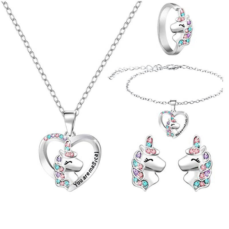 New Arrival Rhinestone Cute Sweet Colorful Zircon Heart Unicorn