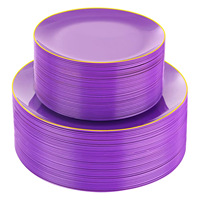 Assiettes rondes en plastique jetables vertes de 10.25 pouces et 7.5 pouces avec bord doré pour la fête et Noël