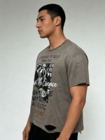T-shirts pour hommes grande taille avec logo personnalisé, imprimé graphique court, effet vieilli et délavé, coupe oversize, en coton tricoté épais, manches courtes