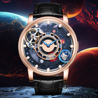 HANBORO montre mécanique automatique de luxe pour hommes huit planètes cadran fenêtre en verre 22mm volant d'inertie balancier pointeur rotatif