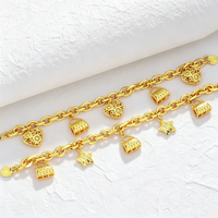 Gelang Liontin Hati Berlapis Emas 24K dari JXX Jewelry, Rantai Cuban Link, Perhiasan Fashion untuk Wanita