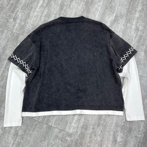 T-shirt en coton lourd en gros, imprimé vintage, coupe ample, épaules tombantes, surdimensionné, délavé à l'acide, double couche, manches longues - Product Image 2