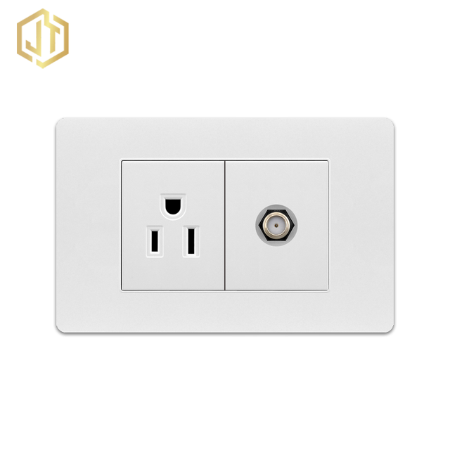Satellite and Power Combo Wall Plate with US Outlet and F Port for TV Setup in Bedroom Home Office