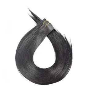 14 inç toptan doğal siyah elastik BB klipler ve PU atkı 100% insan saçı postiş