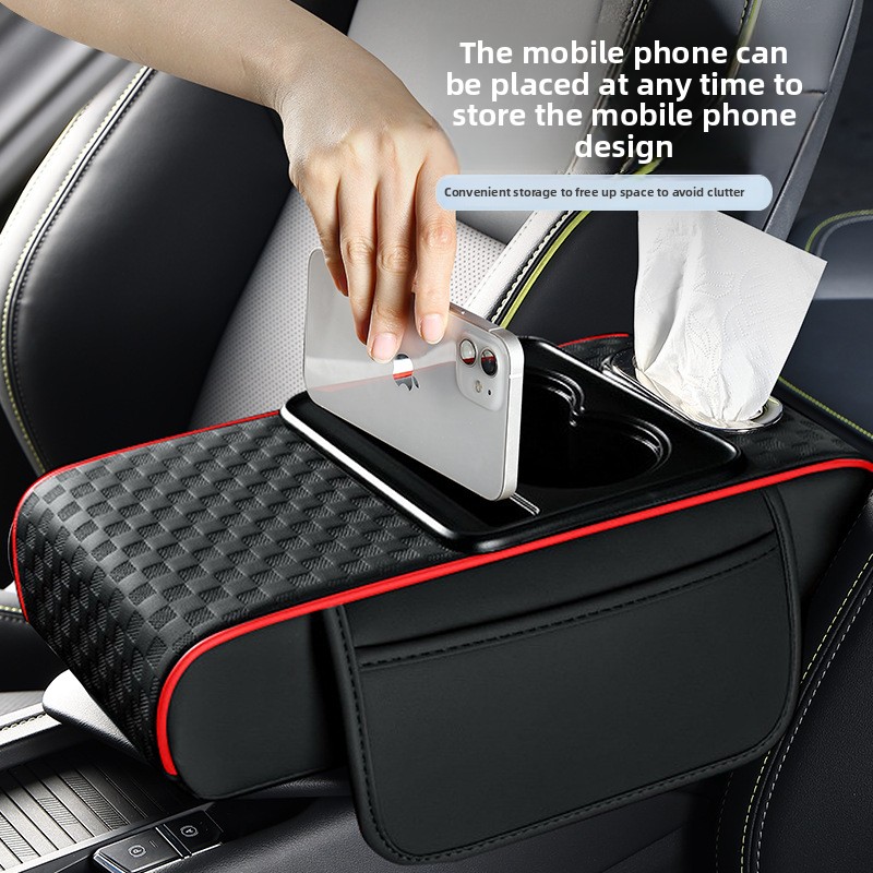 Timbear Universal Leather Car Armrest Box with Cup Holder Storage - Center Console Comfort Cushion