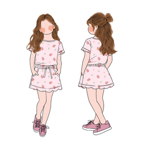 Conjunto de 2 Piezas para Niñas, Blusa de Manga Corta con Estampado Floral y Falda con Bolsillo y Dobladillo Festoneado, Atuendo Moderno - Product Image 2