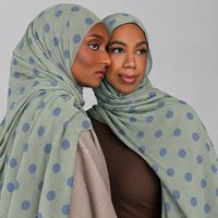 Hijab en modal personnalisé à imprimé pois et carreaux, avec étiquettes cousues sur mesure, respirant, pour femmes musulmanes