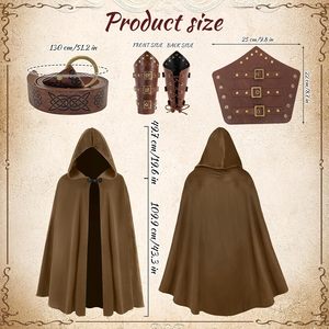JoyFuncos – Cape médiévale avec capuche, ceinture viking en velours, protège-bras en cuir, kit de costume pour hommes adultes - Product Image 2