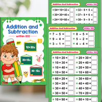 Cahier d'exercices d'arithmétique de base pour enfants : Addition et soustraction jusqu'à 100 – Cahier de pratique de mathématiques élémentaires