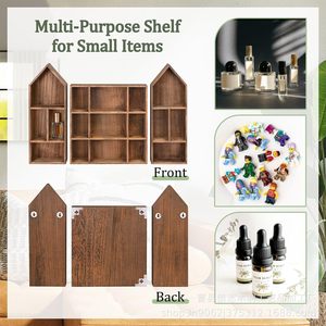 Wooden House Shaped <b>Display</b> Box <b>Wall</b> Mounted 3 Tier Storage Rack For Figurines And Decorations - Product Image 5