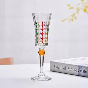 Coupes à cocktail et champagne à pied haut, décorées de diamants en relief, style vintage, pour fêtes et mariages, peintes à la main, colorées, pour vin blanc et rouge - Product Image 5