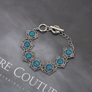 Geometric Alloy Jewelry <b>Set</b> With Turquoise Inlay For Women Fashion Necklace Earrings <b>Bracelet</b> <b>Set</b> - Product Image 4