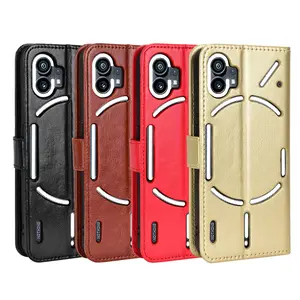 PU Soft Flexible Hybrid Bumper Magnetic Card Slots Cover Crazy Horse Pattern Leather Phone Case For Nothing Phone 1