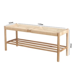 New Design Indoor Modern <strong>Oak</strong> Solid Ash Wood <strong>Storage</strong> Footstool Rattan Woven <strong>Bench</strong> With Shoe Cabinet - Product Image 3