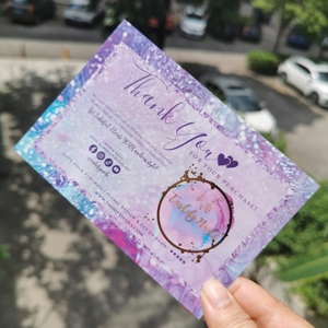 Cartes de remerciement roses personnalisées en gros avec impression sur mesure, cartes de vœux pour commandes, cartes cadeaux d'affaires, cartes d'étiquettes de shopping, estampage à chaud en feuille d'or - Product Image 2