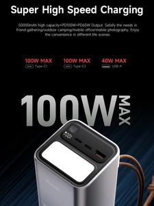 แบตสำรอง <span class=keywords><strong>YOOBAO</strong></span> H5 Pro ความจุสูง 50000mAh ชาร์จเร็ว 100W สำหรับแล็ปท็อป พร้อมไฟ LED หน้าจอแสดงผลแบบดิจิตอล และสายคล้องคอ - Product Image 3