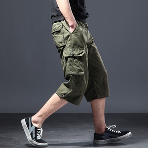 Shorts cargo tactiques décontractés d'été pour hommes, en coton, couleur unie, élastiques, longs, style sportif, fabriqués en usine OEM - Product Image 3
