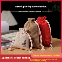 Petit sac en tissu recyclable en lin fin avec poche à cordon de lotus pour emballage de bijoux en perles de bouddha pour cadeaux Design estampillé