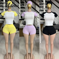 Vêtements personnalisés avec logo, t-shirt basique en jersey de coton pour femmes, crop top Y2K pour femmes, t-shirts à manches courtes raglan et shorts, ensemble deux pièces