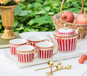 Juego de té de porcelana de estilo real de lujo europeo de 6 piezas con bandeja Precio de fábrica para café o bebida Material de cerámica de PC - Product Image 6