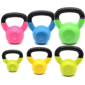 Juegos de pesas rusas sumergidas en vinilo 5lbs-100lbs para ejercicios gimnasio hogar hierro fundido sólido vinilo recubierto inmersión Kettlebell