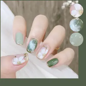 Doğal yanlış yapay tırnaklar kristal basın çivi Rhinestones ile sahte Ongles su geçirmez bitmiş sahte tırnak