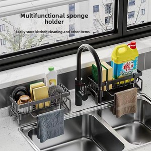 Organisateur <span class=keywords><strong>d</strong></span>'évier de cuisine avec porte-éponge, plateau de drainage et barre porte-serviettes pour accessoires de nettoyage de comptoir - Product Image 2