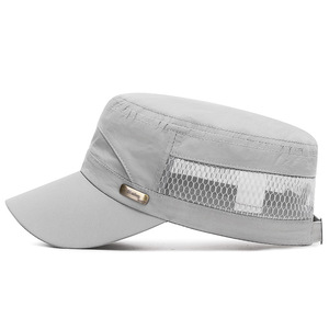 <b>Summer</b> Men's Breathable <b>Flat</b> <b>Cap</b> Light Gray Quick Dry Sun Protection Outdoor Hat - Product Image 3