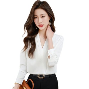 Chiffon Blouse For Women White Long Sleeve Elegant Wrap Tie Workwear Sheer Layer Full Sleeve - Product Image 5