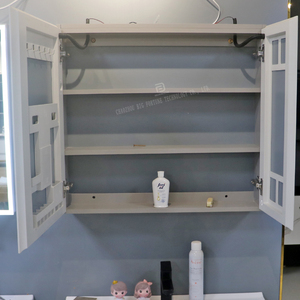 ตู้ห้องน้ำติดผนังแบบลอยตัวพร้อมอ่างล้างหน้าเดี่ยว ตู้เก็บของในห้องน้ำไม้จริงพร้อมกระจกอัจฉริยะ - Product Image 3