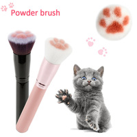 Pinceau plat multifonctionnel en forme de patte de chat, poils synthétiques doux, manche en bois, pour poudre libre, fond de teint, fard à joues, logo personnalisé, maquillage