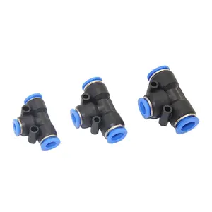 Pe Series Blue Color Cap T Type Tee Plastic Quick Coupling Pneumatic Hose One Touch Fitting