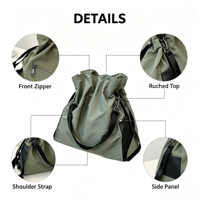 Sac fourre-tout en nylon imperméable de grande capacité avec cordon de serrage, sac à bandoulière léger pour une utilisation quotidienne en extérieur