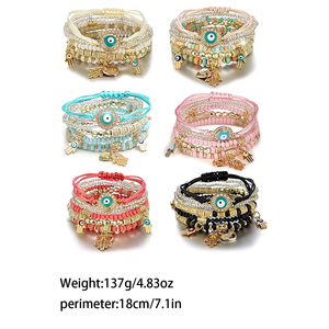 Direktverkauf ab Werk Verstellbares Boho Hamsa Hand Armband Schmuck Maßgefertigte Damen Bohemian Perlenarmband-Sets mit Bösem Blick 2026 - Product Image 6
