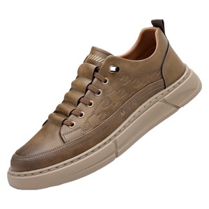 Men's Retro Genuine <b>Leather</b> <b>Sneakers</b> Round Toe Slip-On Waterproof Rubber Sole Walking Shoes - Product Image 5