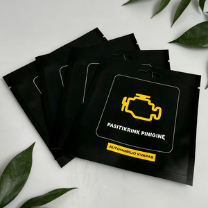 Custom Printed <b>Black</b> Three Side Seal <b>Bags</b> <b>Mini</b> Heat Seal Sachet With Hang Hole For Car Air Freshener Packaging - Product Image 6